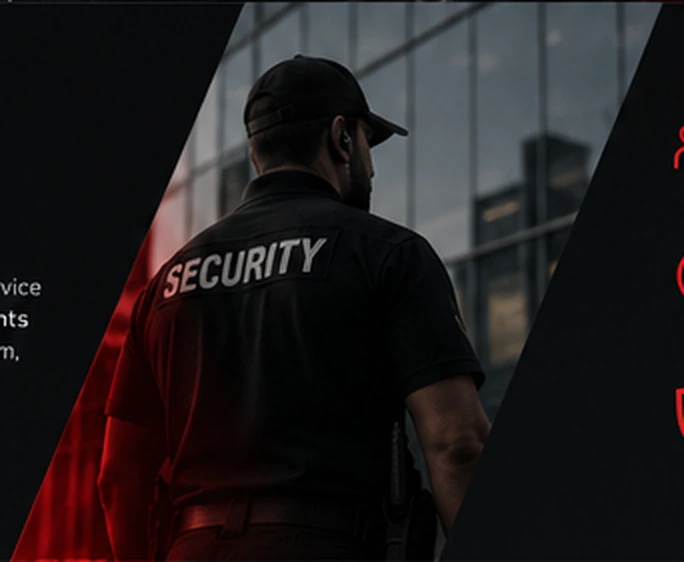Security professional outside a glass-fronted building