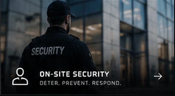 Security professional outside a commercial building